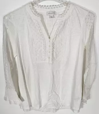 Vintage America Women's Size Large White Blouse Top Long Bell Sleeve V-Neck • $12.99