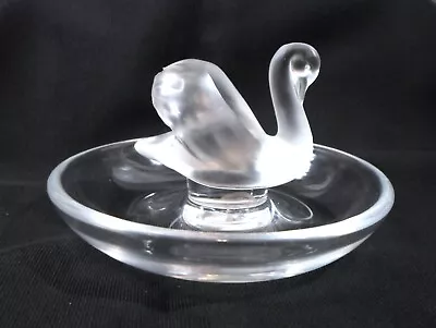 Vintage LALIQUE SWAN RING / JEWELRY DISH Art Glass Frosted & Clear France Mark • $50