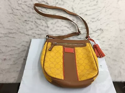 Nine West Faux Leather Bag Yellow Orange Brown Circle Zip Top Tassel Shoulder • $3.90