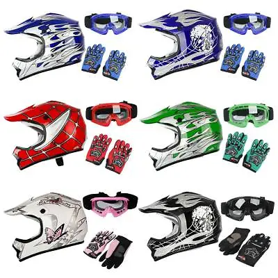 Youth Kids Motocross Helmet Child DOT ATV UTV MX OffRoad Goggles+Gloves 6 Colors • $42.99