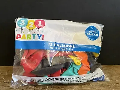 NEW Lot/72 12”Latex Helium Quality Balloons Mixed Primary Colors By 321 Party! • $6.29