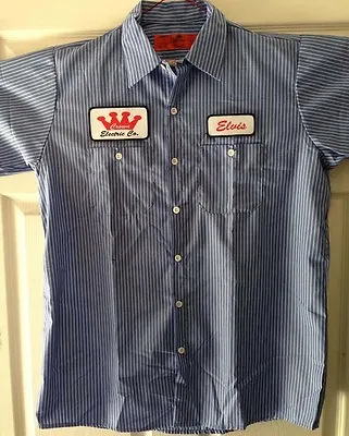 ELVIS Crown Electric Patch Striped Mechanic WORK SHIRT Kustom Rockabilly Punk • $33