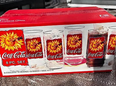 Vintage 1995 Coca Cola Coke Drinking Glasses Sunshine Sun - Set Of 8  • $15.99