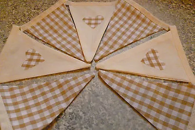 Handmade Bunting  - Cream And Beige Gingham With Hearts • £4.50