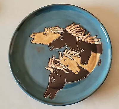 HORSES Design By Mara Mexico Stoneware Art Pottery Plate 12” SIGNED • $24.95