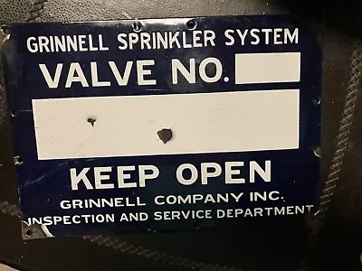 Vintage 1930s Grinnell Sprinkler System Fire Porcelain Sign 9 X13  Cobalt Blue • $45