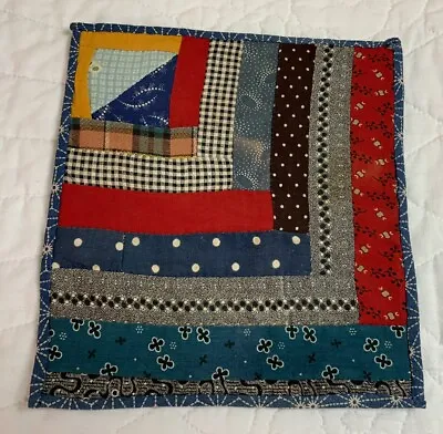 Vintage Antique Patchwork Quilt Table Topper Log Cabin Early Calico Prints • $13.95
