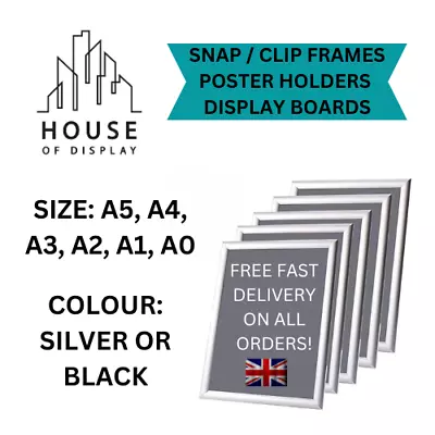 A5 A4 A3 A2 A1 A0 Snap Clip Frames Displays Poster Holders Silver And Black • £49.99