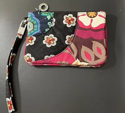 Vera Bradley Quilted Wristlet Zippered Pouch Paisley Black 6” X 4” • $8