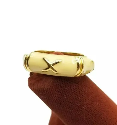 Vtg Ring Sz 5 Eternity Letter X Band Cream Enamel Quality Stackable Jewelry  • $29.99