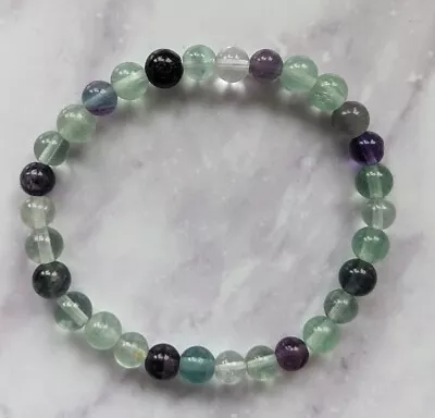 £4.40 • Buy Natural Rainbow Fluorite 6mm Beaded Bracelet, Healing, Chakras 