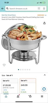 £25 • Buy Vinod Round 8.5 Liters Chafing Dish Food Warmer With Glass Lid For Buffet Single