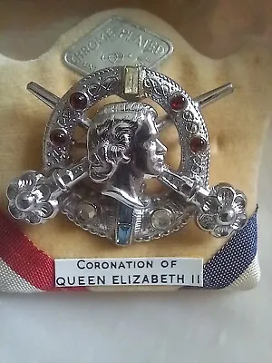 1953 Queen Elizabeth Coronation Mizpah Queens Head Crossed Swords Shield Brooch  • £34.99