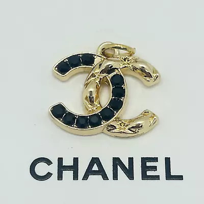 CHANEL Vintage Necklace Charm Parts Black X Gold 18 × 14mm With Engraving • $39.99