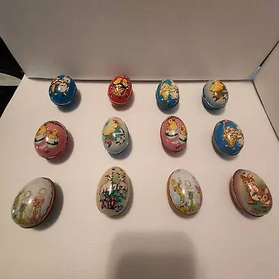 Vintage Lot - 12 Tin Litho Easter Egg Candy Containers Murray Allen / Ian Logan • $125