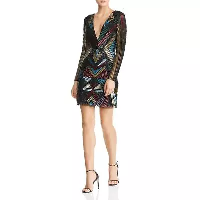 Aidan By Aidan Mattox Womens Black Sequined Mini Cocktail Dress 4 BHFO 8417 • $55.99