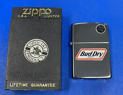 $49.99 • Buy ZIPPO 1993 BUD DRY BUDWEISER BEER POLISHED CHROME LIGHTER SEALED IN BOX J69b
