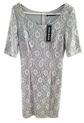 MIKAROSE Women's Gray Floral Lace Overlay DRESS Medium Knee Length Short Sleeve • $4