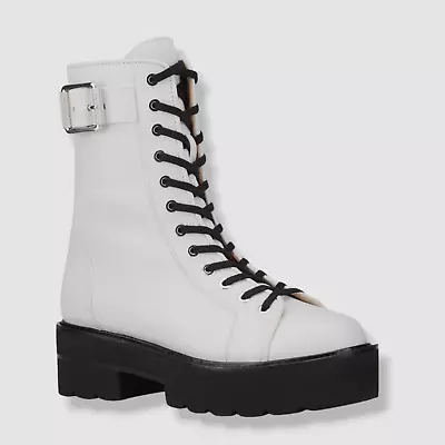 $405 Stuart Weitzman Women's White Ryder Moto Combat Bootie Boot 37 EU/6.5 US • $129.98