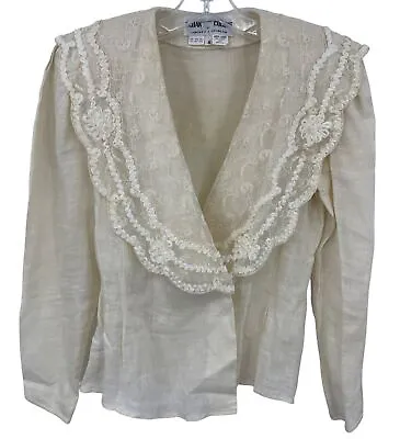 Cloak Of Many Colors Vintage Blouse Womens 4 Linen Wrap Lace Edwardian Victorian • £57.86