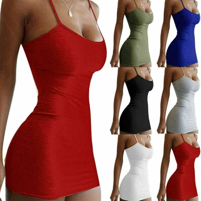 $15.92 • Buy Women Spaghetti Strap Bodycon Mini Dress Party Club Wear Newly Cami Dresses AU