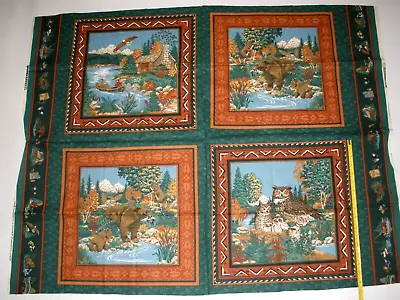 VINTAGE 1993 Concord Fabrics Pillow Bear Owl Cabin Fabric Panel Joan Kessler • $9.99