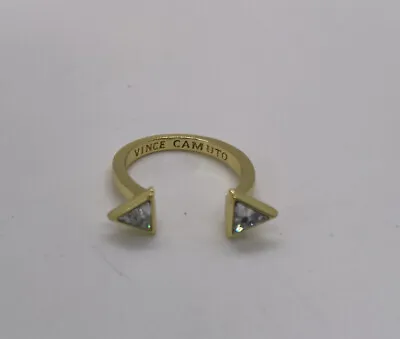 Vince Camuto Crystal Rhinestone Ring Gold Tone Adjustable Open Concept Size 5.5 • $20