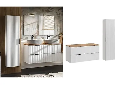 Bathroom Vanity Countertop Set 1.2m Ribbed White/Oak Effect 3x Wall Units Adel • £719.95