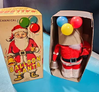 Vintage Alps Santa Claus Wind Up Ring Bell Balloons Christmas Japan BOX • $99.95