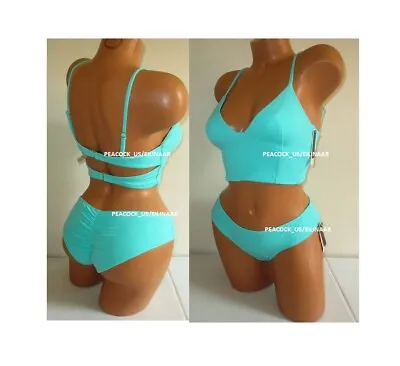 Victoria Secret Swim Montauk Longline Strappy Top Bikini S/S Cheeky Mint Aqua • £38.52