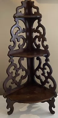 Victorian 25 Inch Tall 3 Tier Carved Knick Knack Butler Corner Wood Wall Shelf • $68.99