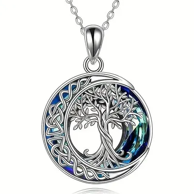 Fashion Women Tree Of Life Crystal Pendant Necklace Jewelry Blue Silvery Gift • $12.98