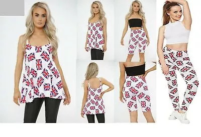 £8.25 • Buy LADIES UK Union Jack Flag Sequin Spaghetti Strap Tank Top Dress Shorts Legging