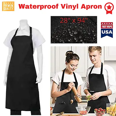 Waterproof Rubber Vinyl Apron With 2 Pockets Dishwashing For Women Men Kitchen • $8.17