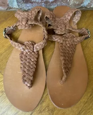 Ecoté ~ Women’s Strappy Braided Leather Sandals Brown ~ Size 10 • $24.99