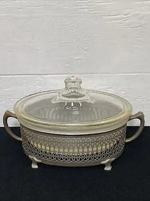 Vintage Pyrex Clear  Glass Baking Dish 134 With Lid And Metal Carrier USA • $38
