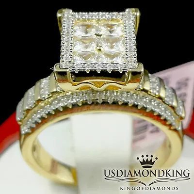 Ladies New Yellow Gold Finish Princess Round Cut Big Engagement Anniversary Ring • $89.99