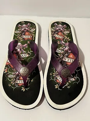 Ed Hardy Logo Tiger Casual Slide Flip Flop Sandals Shoes Women's Size 5-6 • $19.99