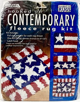 NEW 1990s Leisure Arts Patriotic 16005 Fleece Latch Hook Rug Kit 27x33 Vtg 15381 • $22