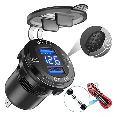 Charge 3.0 Dual USB Car Charger With Voltmeter & ON/OFF Switch36W 12V USB Outle • $21.03