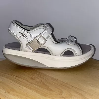 MBT Kisumu Women’s 7 - 7.5 White Leather Sandals Adjustable Straps Comfort Shoes • $74.99