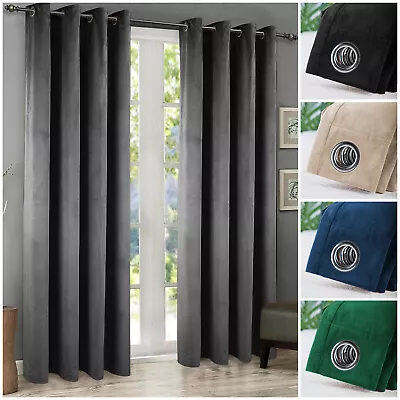 Blackout Crushed Velvet Curtains 66x90 Eyelet Ready Made Lined Pair Curtains • £34.99