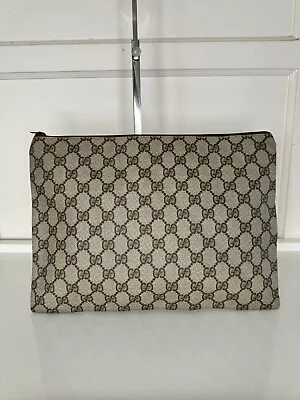 £43.21 • Buy 100% Authentic Vintage Gucci Gg Brown Canvas Zippered Pouch