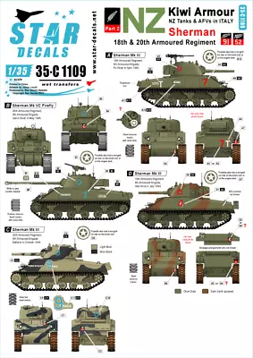 Star Decals 35-c1109  Decals-kiwi Armour 2-shermans Of 18th & 20th Arm.  1:35 • £8.89