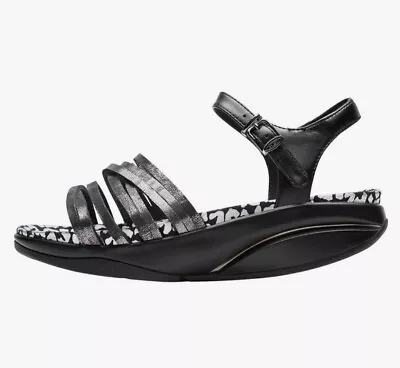 MBT Kaweria Black Metallic Silver Leather Orthopedic Sandal Sz US 6 - 6.5 EU 37 • $49.97