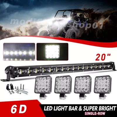 20 Inch LED Light Bar + 4  Pods Kit Spot Flood Combo Truck Offroad For Jeep SUV • $90.40