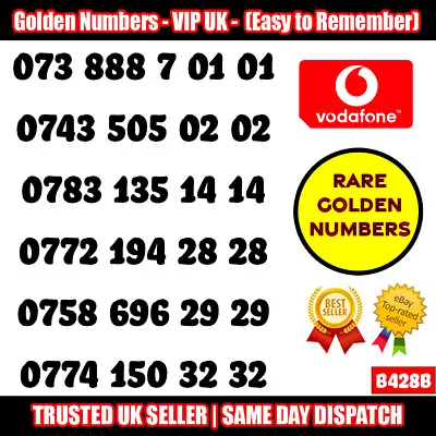 £19.95 • Buy Golden Numbers VIP UK SIM - Easy To Remember & Memorize Numbers LOT - B428B