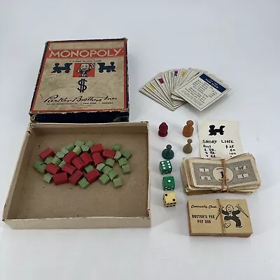 1936 Monopoly A Parker Trading Game Wooden Pieces & Dice NO Game BOARD • $14.95