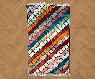 Hand Made Gabbeh Rug Fine Checkered Persian Wool Carpet Clean 5'8  X 3'5  • £347.50
