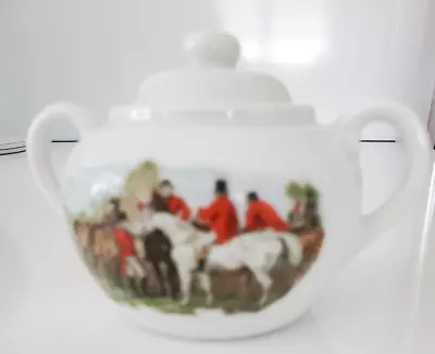 CREAMER & SUGAR BOWL Vintage English Fox Hunt  Porcelain By The House Of Prill * • $37.77